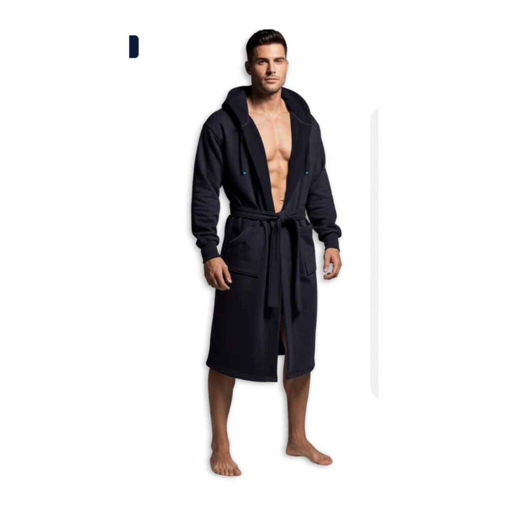 NEW Dude Robe Hoodie Robe Men's Size S/M Black Attached Belt WeekendBlend Fabric